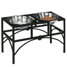 Elevated Dog Bowls, Double Stainless Steel Heavy Duty Dog Food Bowl Elevated Pet Feeding Station, 14" H (Option: Black-580x285x375 mm)