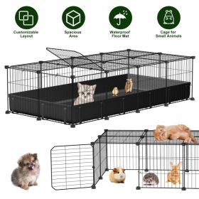 47x24x12" Guinea Pig Cage Small Animal Playpen DIY Metal Pet Enclosure with 20 Panels Waterproof Floor Mat for Hedgehogs Chickens Ducklings Rabbi (Option: Black)