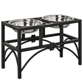 17" Double Stainless Steel Heavy Duty Dog Food Bowl Elevated Pet Feeding Station (Option: Black-450x225x285 mm)
