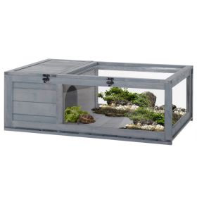 Wooden Reptile Cage with 3 Windows Slide-out Tray for Turtles, Lizards, Snakes (Option: Grey-990x655x85 mm)